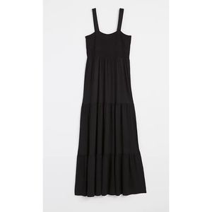 LOFT smocked tiered black maxi dress size large NWT